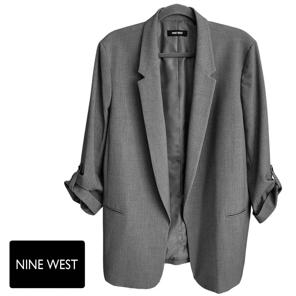 NINE WEST ~ Gray Blazer Open Front 3/4 Sleeve ~ Size XXL/1X ~ Excellent